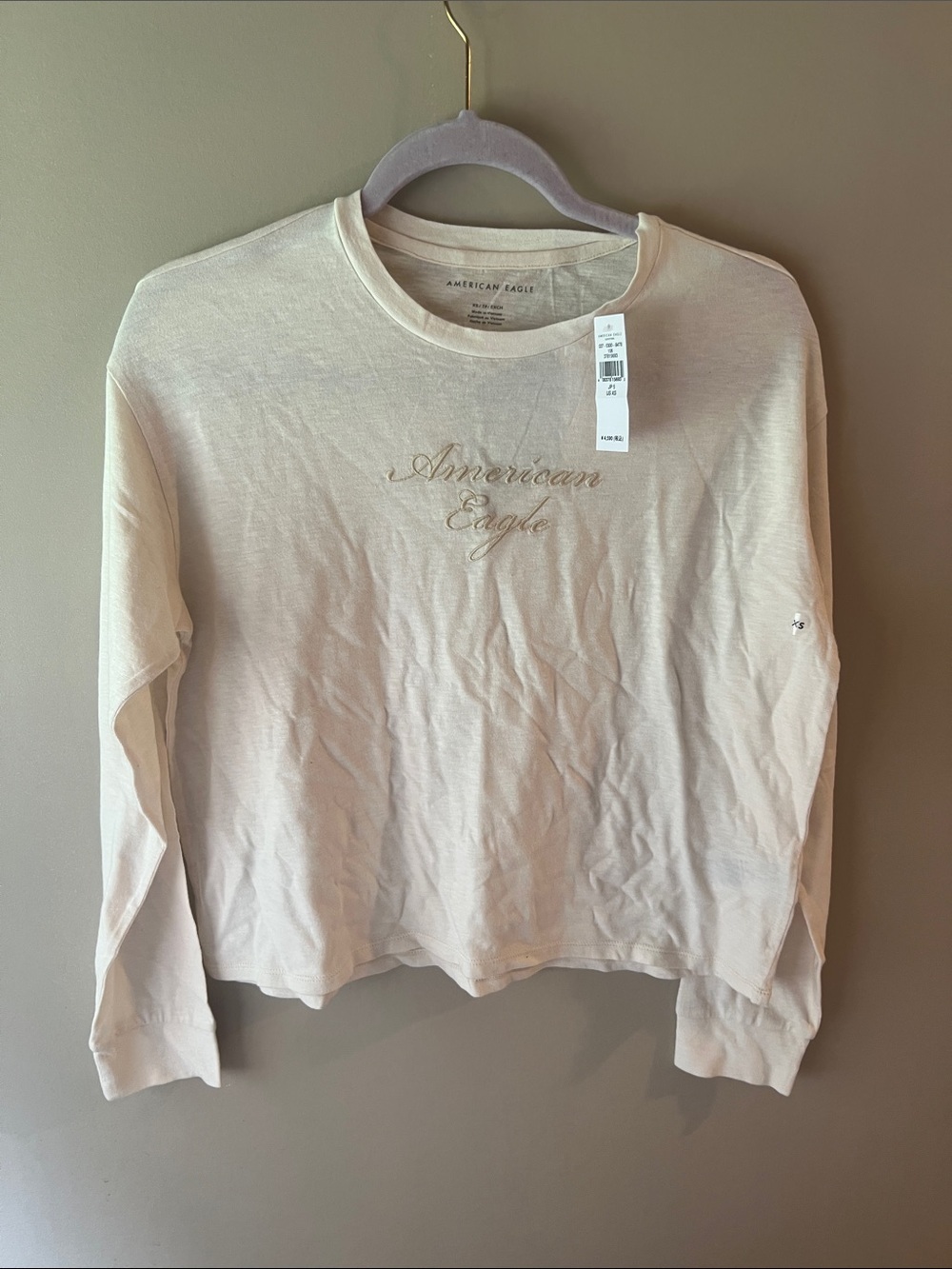 American Eagle Light Cream Embroidered Logo Tee